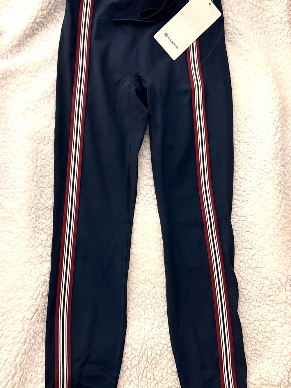 lululemon athletica Navy Joggers with Red and White Side Stripes